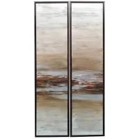 Set of 2 Tan, Brown, and Blue Handpainted Canvas 20"W x 80"H