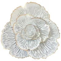 Large White and Gold Metal Flower Art 28"W x 27"H