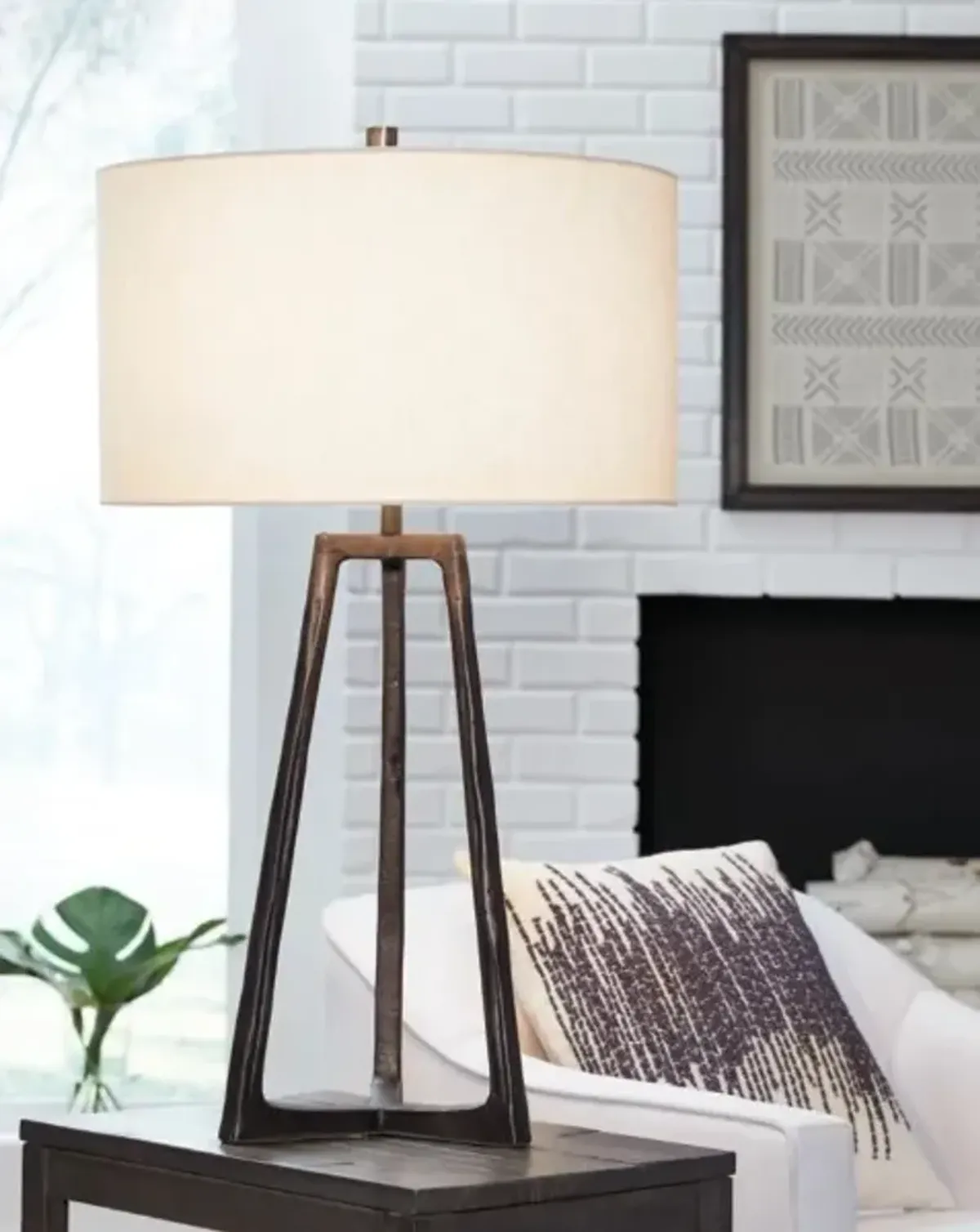 Antique Black Metal Table Lamp 35"H