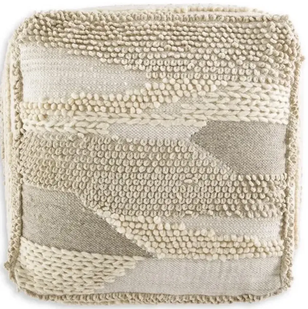 Beige and Grey Textured Pouf 23"W x 14"H