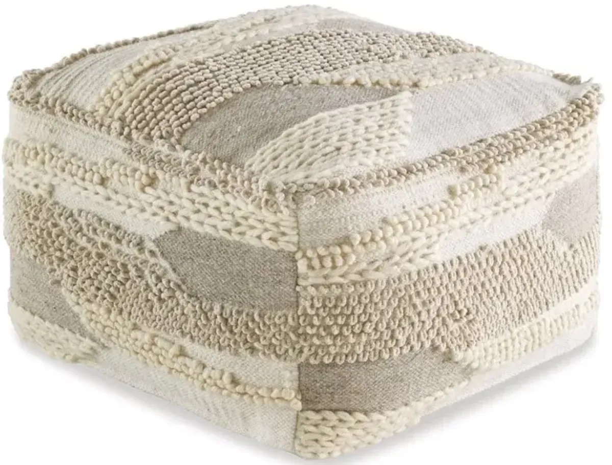 Beige and Grey Textured Pouf 23"W x 14"H