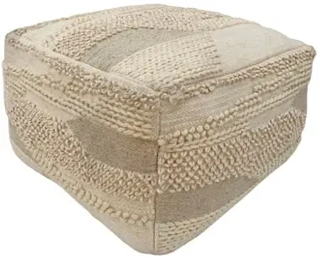 Beige and Grey Textured Pouf 23"W x 14"H