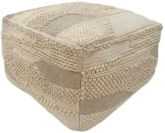 Beige and Grey Textured Pouf 23"W x 14"H