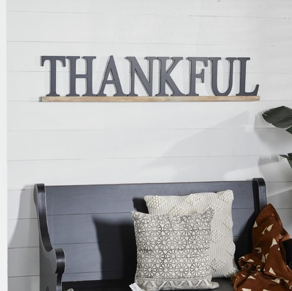 Black Wood "Thankful" Wall Décor 48"W x 9.5"H