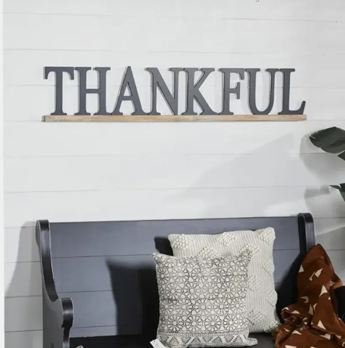 Black Wood "Thankful" Wall Décor 48"W x 9.5"H