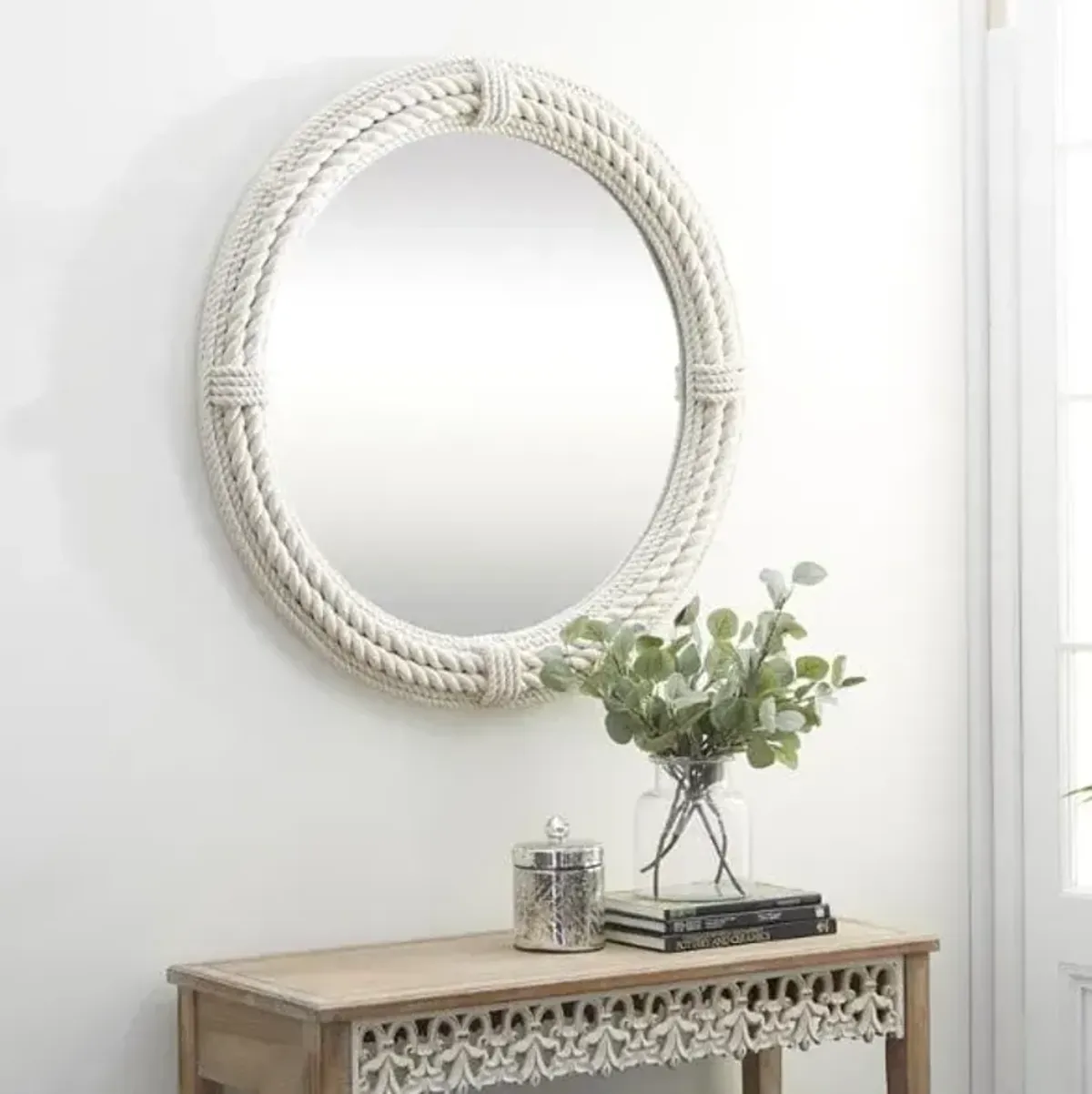 White Rope Wall Mirror 36" Round