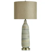 Blue and Tan Ceramic and Steel Table Lamp 36.5"H