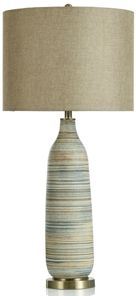 Blue and Tan Ceramic and Steel Table Lamp 36.5"H