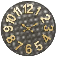 Black with Gold Numbers Metal Wall Clock 32" Round