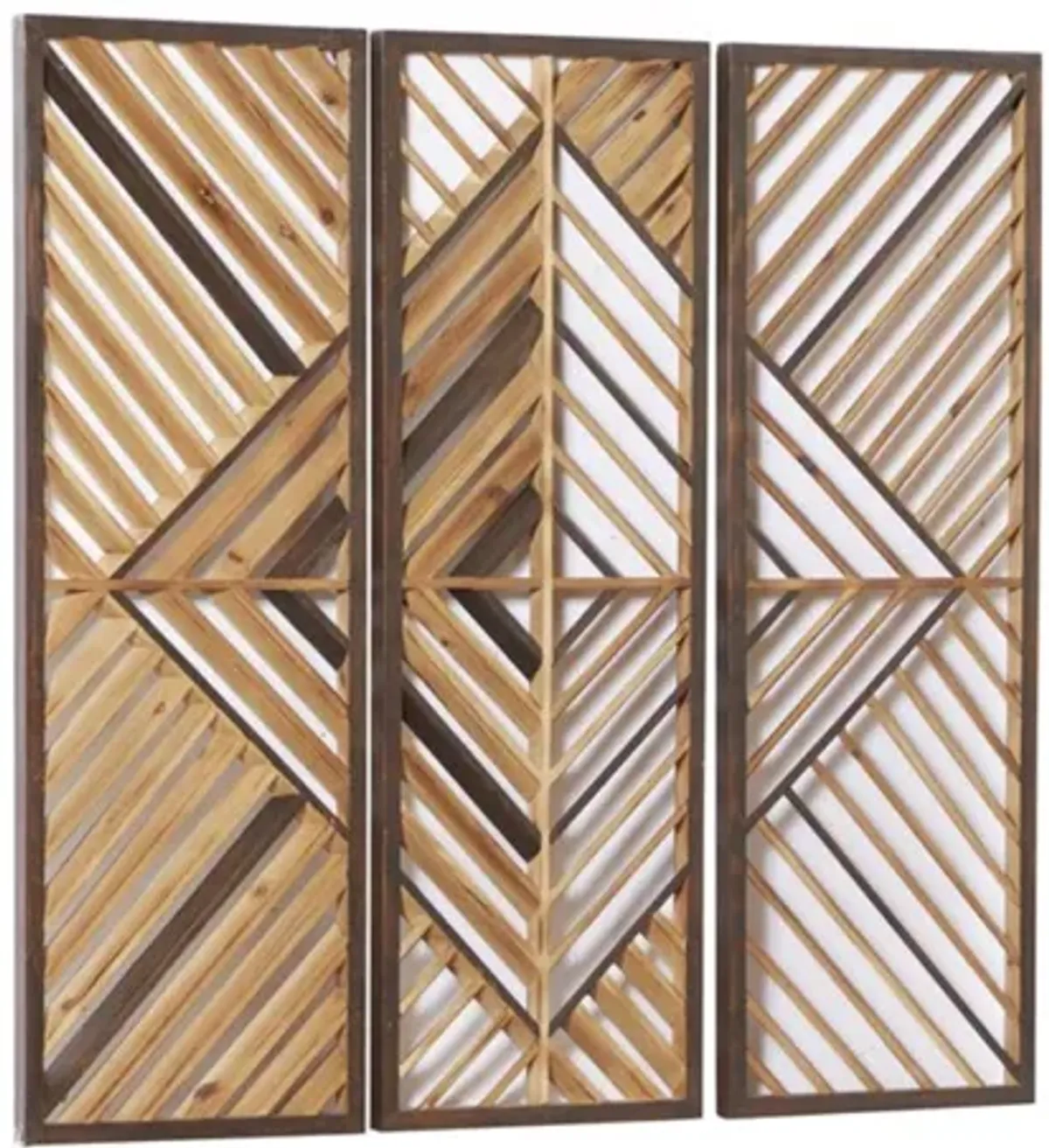 Set of 3 Brown Wood Geometric Wall Plaques 12"W x 35"H