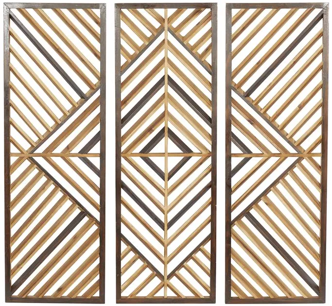 Set of 3 Brown Wood Geometric Wall Plaques 12"W x 35"H
