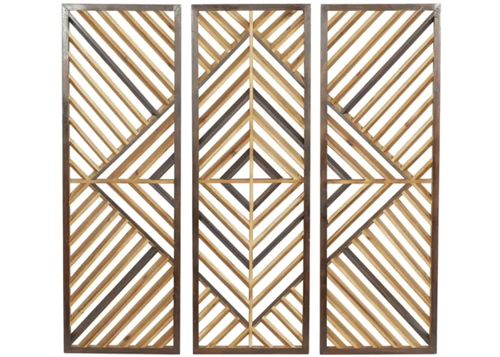 Set of 3 Brown Wood Geometric Wall Plaques 12"W x 35"H