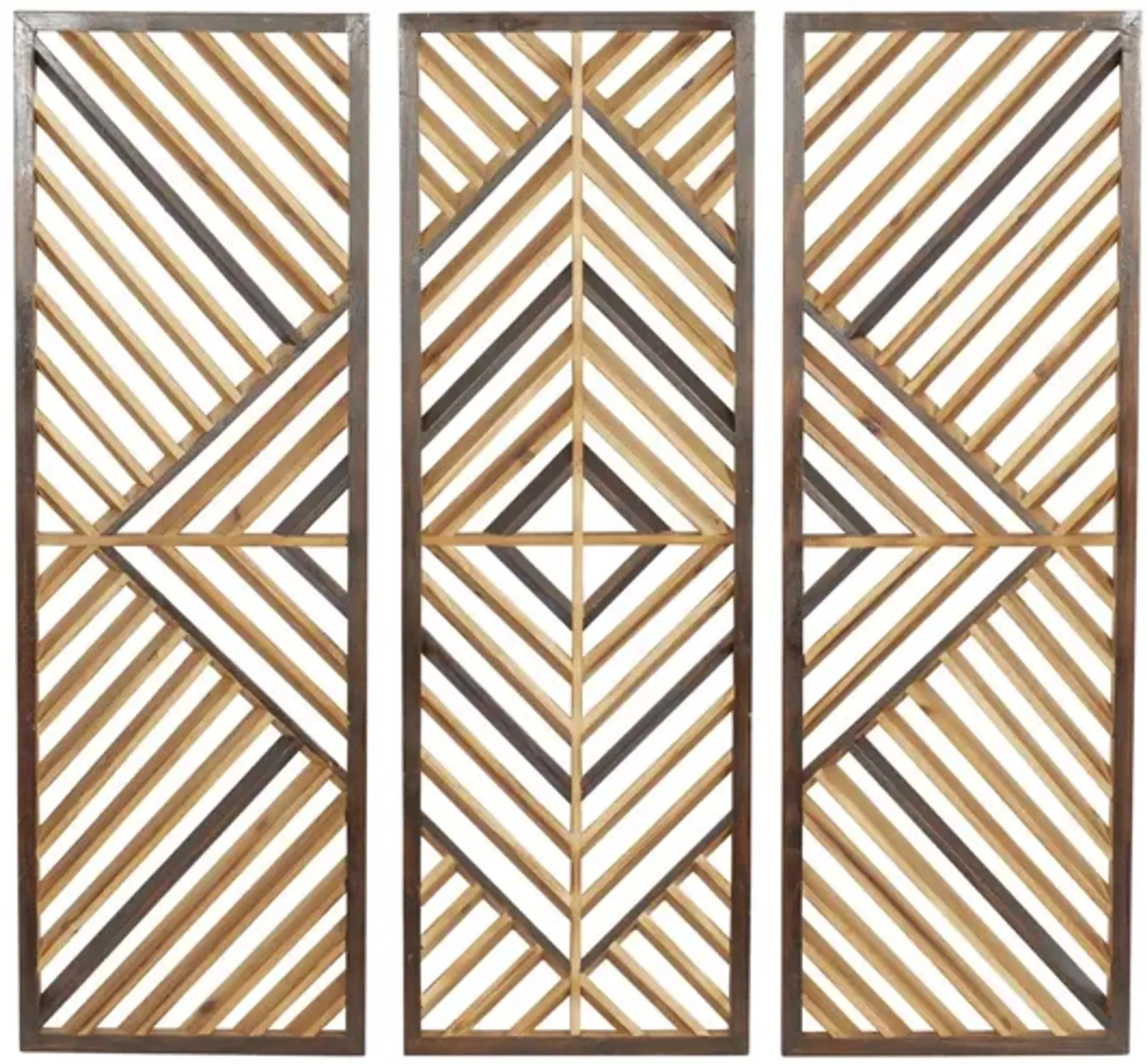 Set of 3 Brown Wood Geometric Wall Plaques 12"W x 35"H