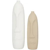 Set of 2 Cream and Beige Ceramic Vases 5"W x 19"H
