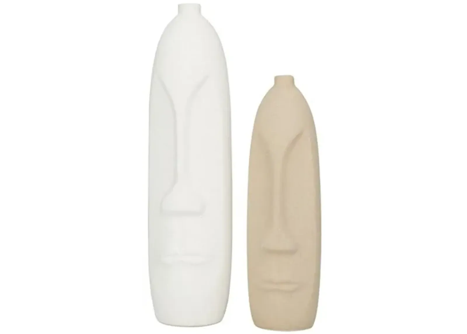 Set of 2 Cream and Beige Ceramic Vases 5"W x 19"H