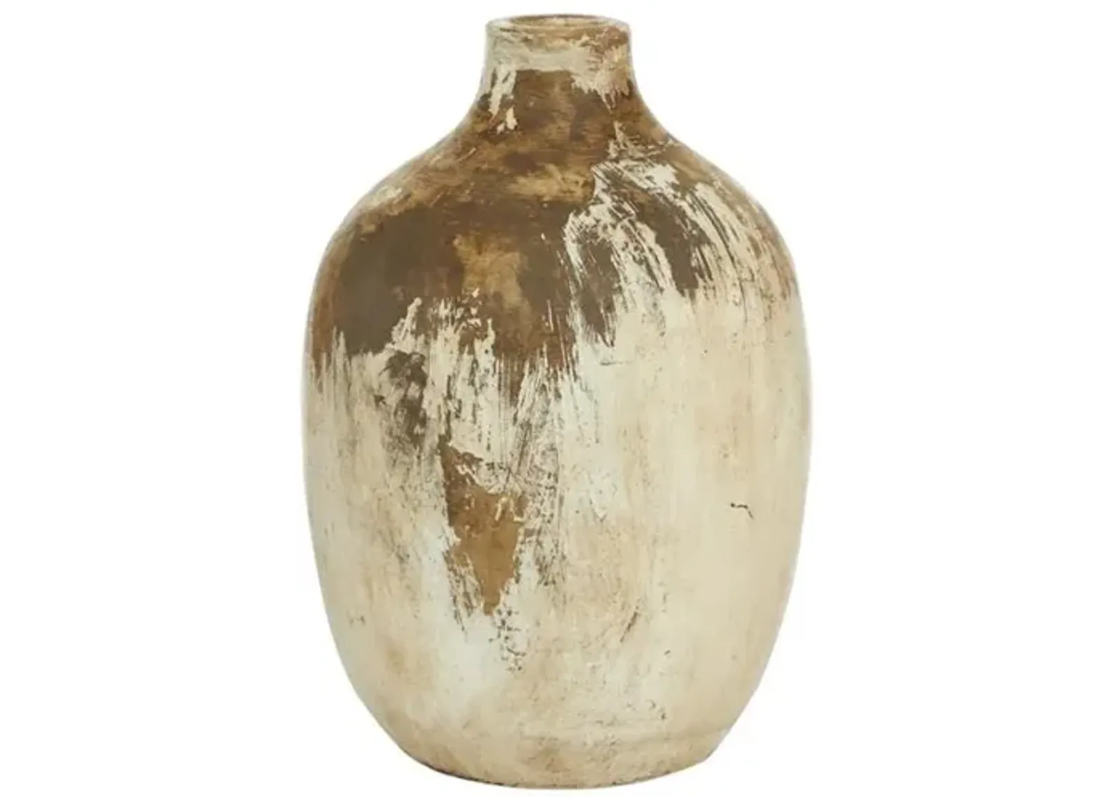 Small Brown and Cream Terracotta Vase 9"W x 13"H