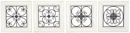 Set of 4 Black and White Wood and Metal Wall Décor 17"W x 17"H