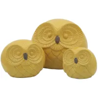 Set of 3 Yellow Ceramic Owl Statues 8"W x 8"H