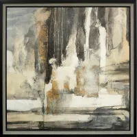 Charcoal, Ivory, and Gold Abstract Framed Print 47"W x 47"H