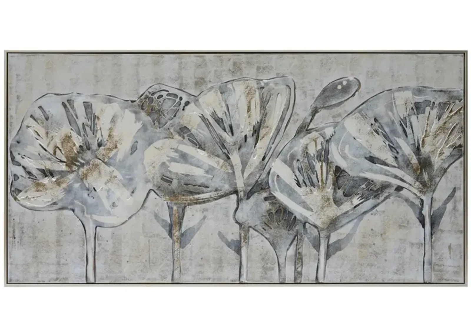 Grey Flowers Oil Painting 61"W x 31"H