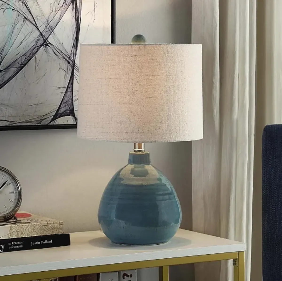 Turquoise Round Ceramic Table Lamp 21"H