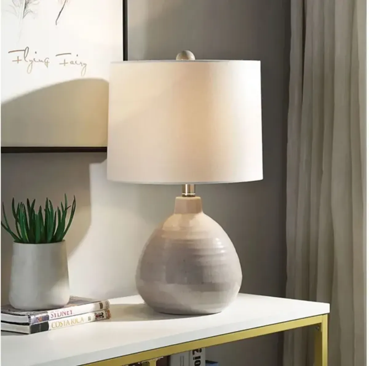 Grey Round Ceramic Table Lamp 21"H