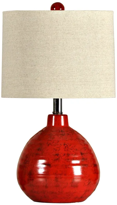 Red Round Ceramic Table Lamp 21"H