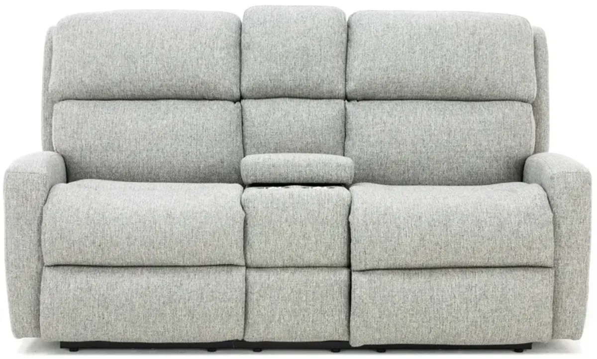 Flexsteel Catalina Power Headrest Reclining Console Loveseat in Slate