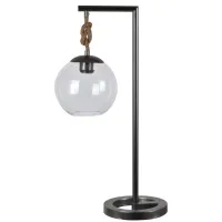 Gunmetal and Rope Glass Shade Table Lamp 26.5"H