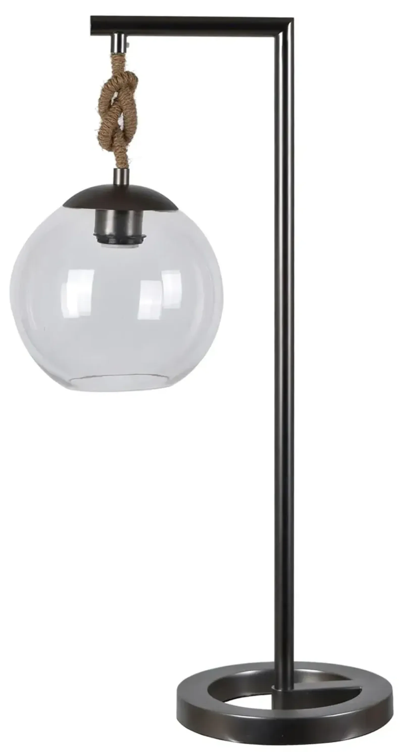 Gunmetal and Rope Glass Shade Table Lamp 26.5"H