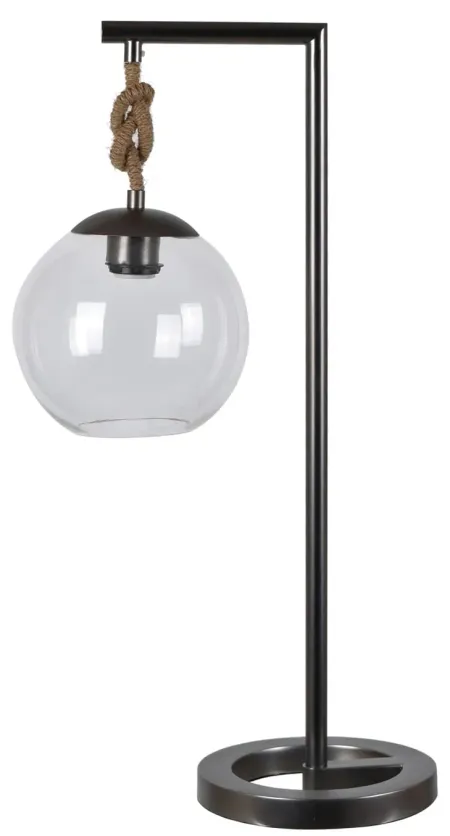 Gunmetal and Rope Glass Shade Table Lamp 26.5"H