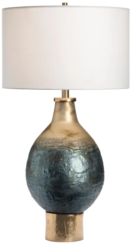 Teal and Gold Glass Table Lamp 32"H