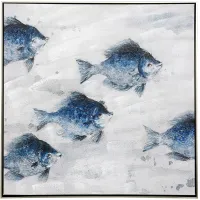 Blue Fish Handpainted Framed Print 33"W x 33"H