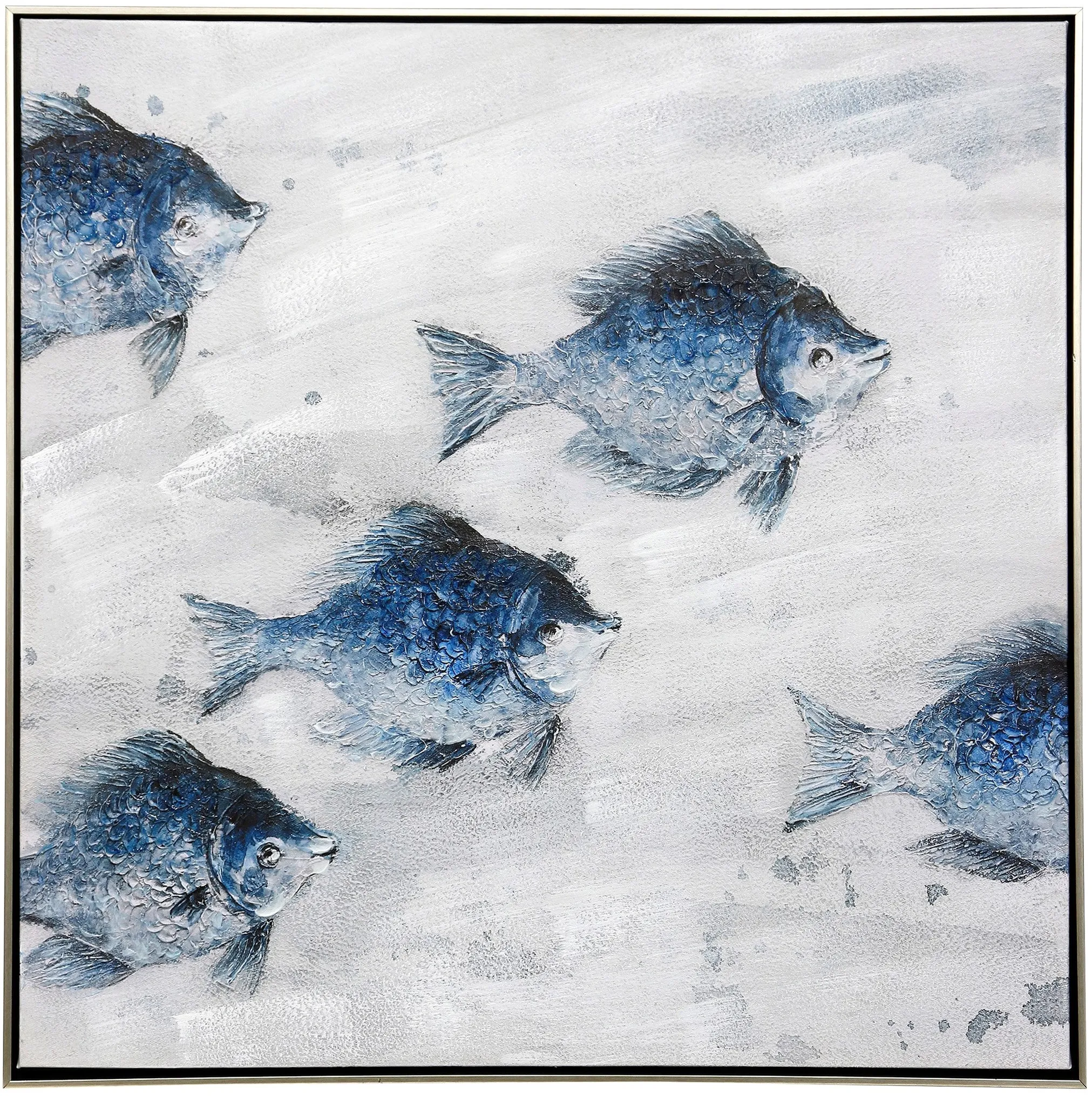 Blue Fish Handpainted Framed Print 33"W x 33"H