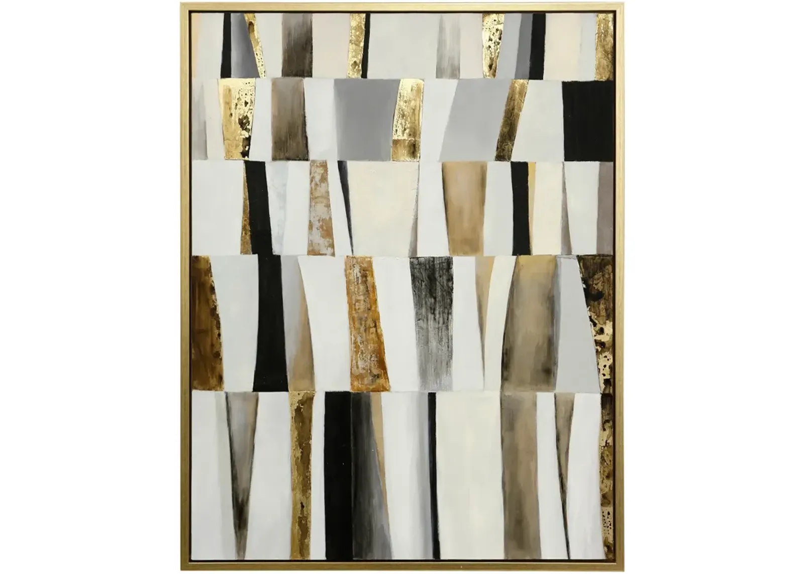 Black, White, and Gold Rectangle Abstract Handpainted Canvas Art 32"W x 42"H