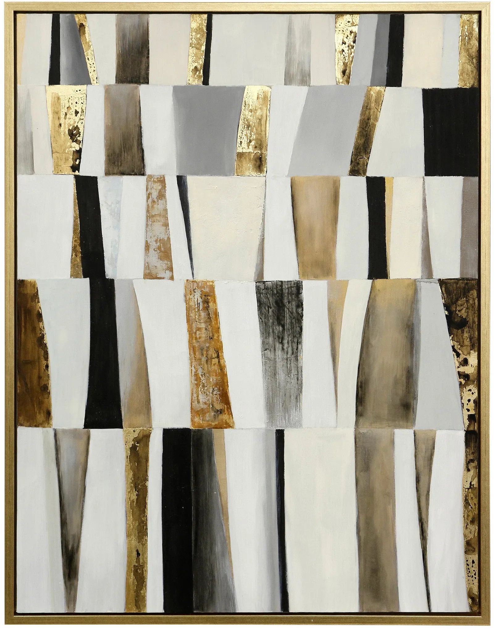 Black, White, and Gold Rectangle Abstract Handpainted Canvas Art 32"W x 42"H
