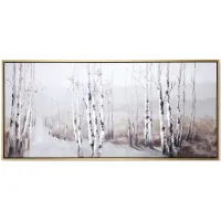 Snowy Birch Trees Hand Embellished Framed Canvas 72"W x 32"H