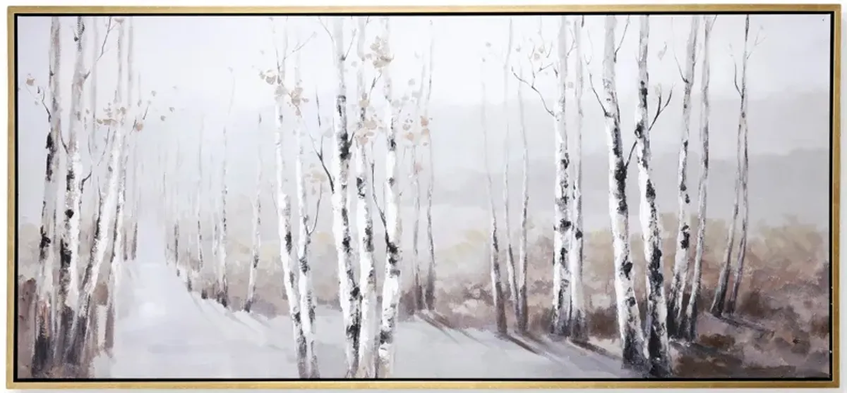 Snowy Birch Trees Hand Embellished Framed Canvas 72"W x 32"H