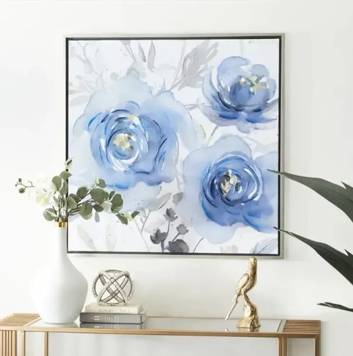 Blue Flowers Framed Art 32"W x 32"H