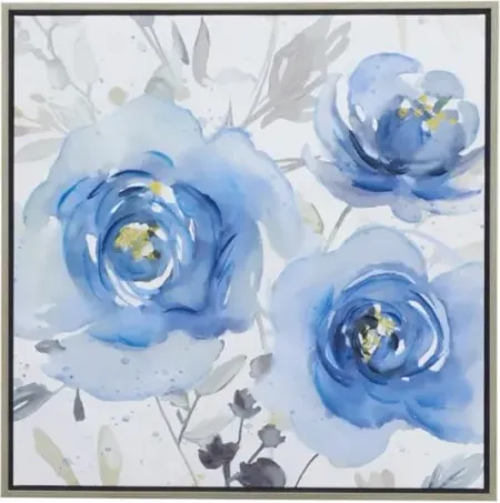Blue Flowers Framed Art 32"W x 32"H