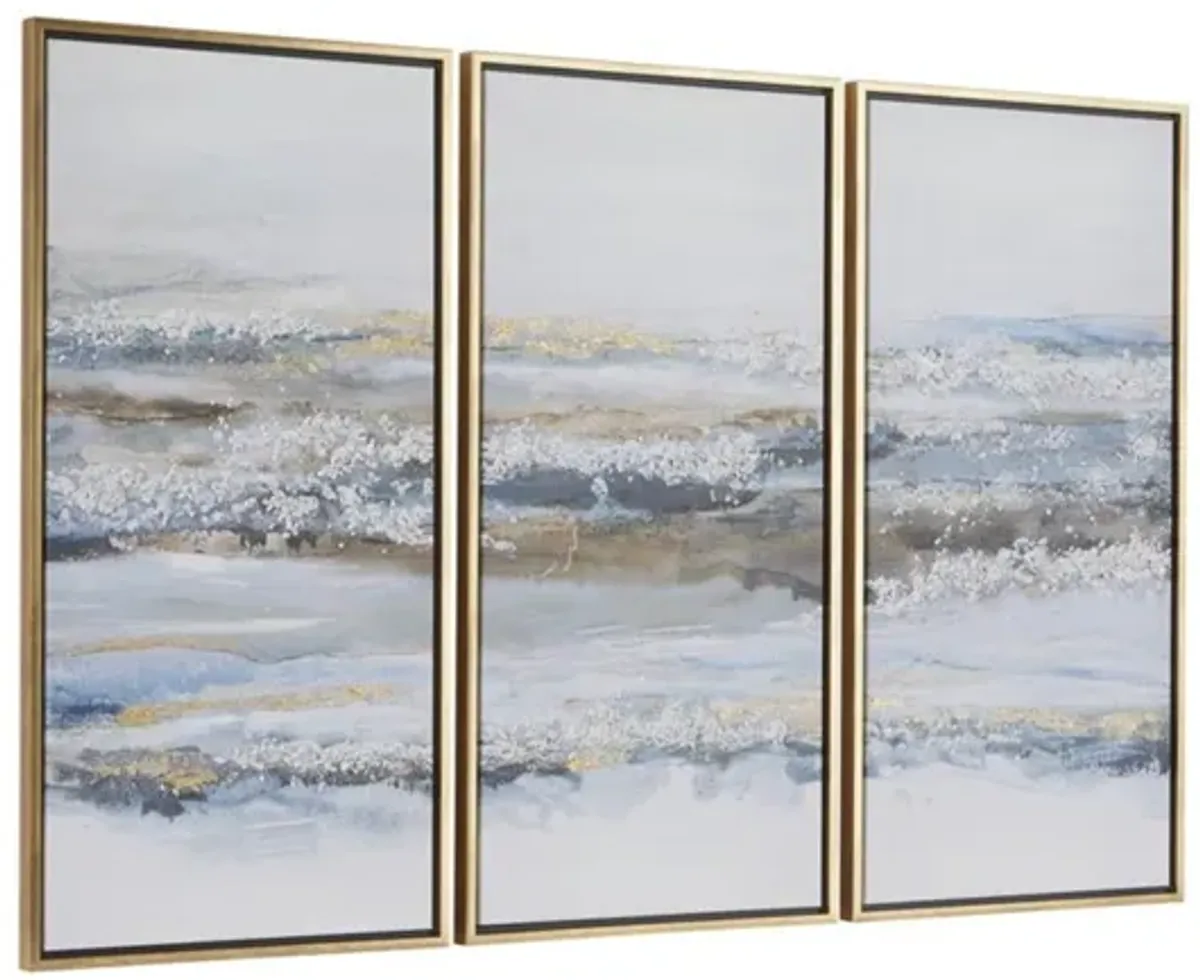 Set of Three Blue Abstract Framed Art 20"W x 40"H