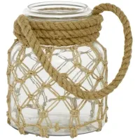 Small Rope and Glass Lantern 8"W x 9"H