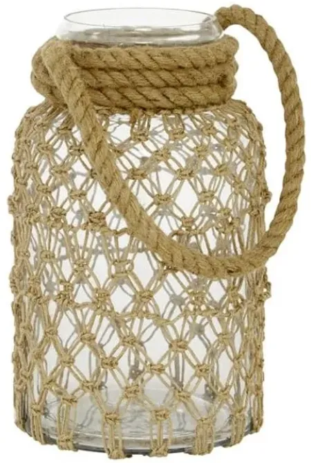 Large Rope and Glass Lantern 8"W x 12"H