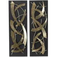 Set of 2 Black and Gold Wood and Metal Contemporary Wall Décor 12"W x 36"H