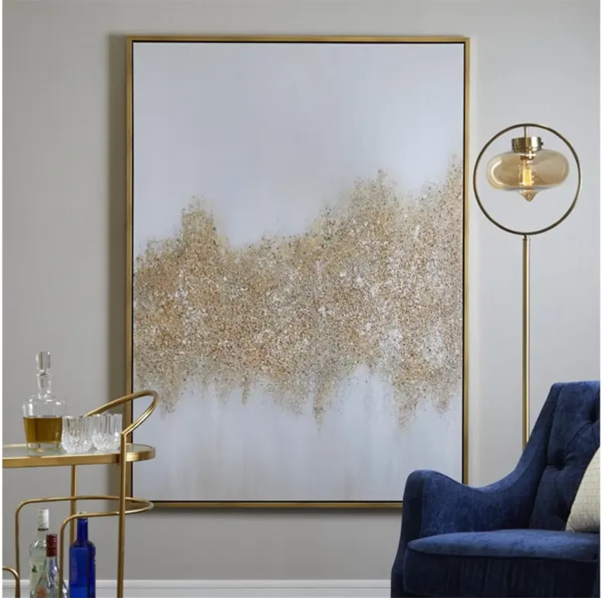 Gold Glam Abstract Framed Art 48"W x 65"H