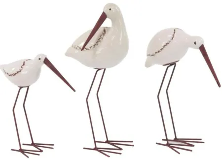 Set of 3 White Ceramic Coastal Birds 10/12/14"H