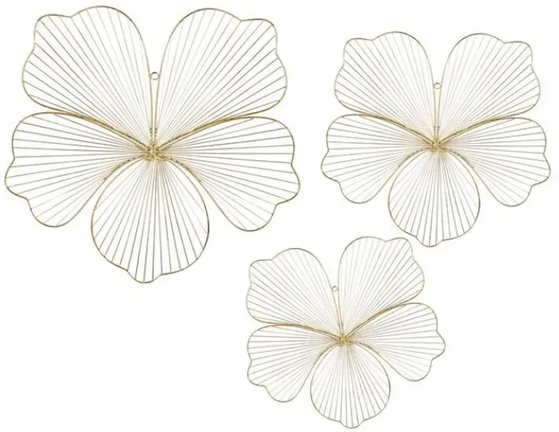 Set of 3 Gold Metal Flowers Wall Décor 19/21/26"