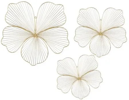 Set of 3 Gold Metal Flowers Wall Décor 19/21/26"