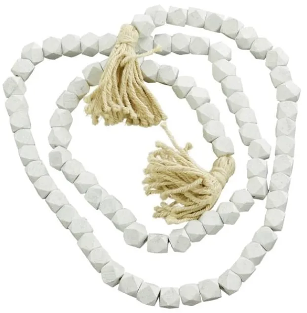 White Cut Wood Beads 81"L