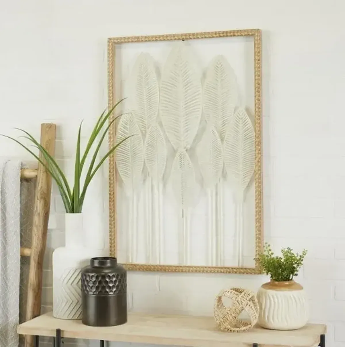 White Wood Leaves Wall Décor 22"W x 32"H